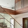 Glass staircase walnut treads and risers